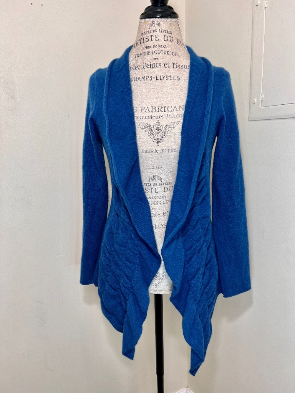 KENAR Cashmere Sea Blue Cardigan Sweater Women Long Sleeve No Buttons Size S